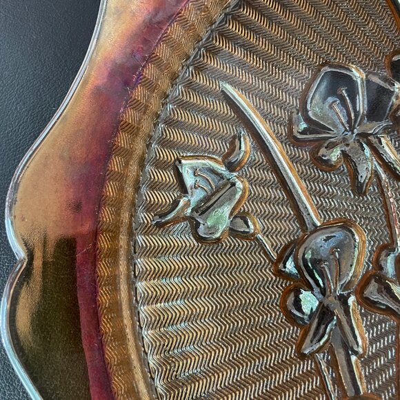 Vintage 50s Jeanette Iridescent Marigold Iris Herringbone Plate/Platter - Picture 2 of 5